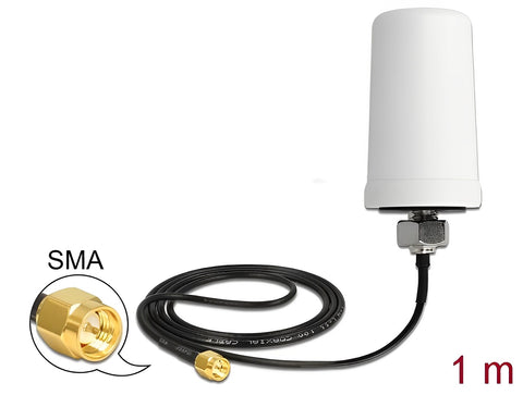 GSM / UMTS Antenna SMA plug 0.7 - 1.6 dBi 1 m ULA100 omnidirectional fixed outdoor white - delock.israel