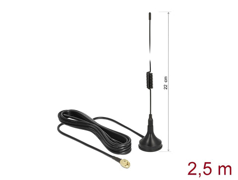 GSM / UMTS / LTE Antenna SMA plug 2 dBi fixed omnidirectional with connection cable RG-174 2.5 m outdoor black - delock.israel