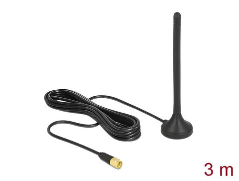 GSM / UMTS / LTE Antenna SMA plug 2.5 dBi fixed omnidirectional with magnetic base and connection cable RG-174 3 m outdoor black - delock.israel