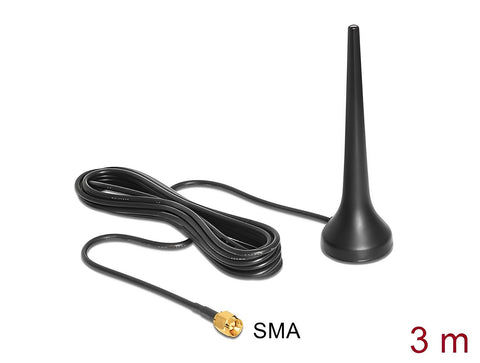 GSM UMTS Sixband Antenna SMA 0 dBi omnidirectional with magnetic base fixed black - delock.israel