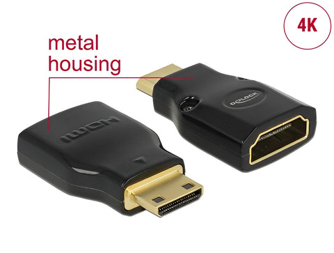 Adapter High Speed HDMI with Ethernet – HDMI Mini-C male > HDMI-A female 4K black - delock.israel