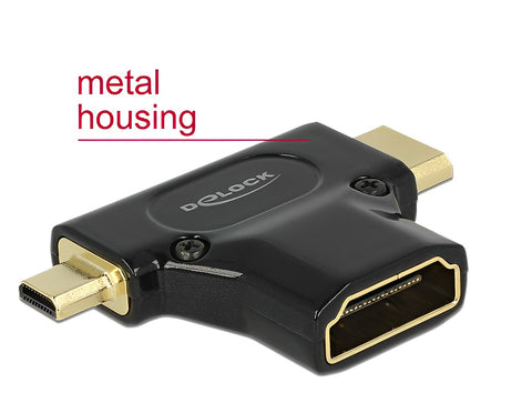 Adapter High Speed HDMI with Ethernet – HDMI-A female > HDMI Mini-C male + Micro-D male black - delock.israel