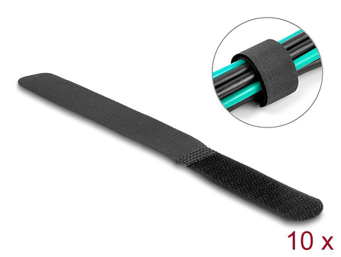 Hook-and-loop cable tie black 10 pieces - delock.israel