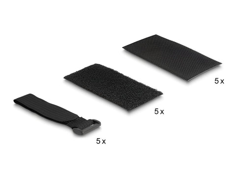 Hook-and-loop pad self-adhesive with hook-and-loop cable tie set 10 pieces black