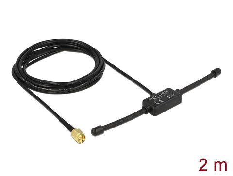 ISM 433 MHz Antenna SMA Plug 3 dBi omnidirectional fixed black adhesive mounting - delock.israel