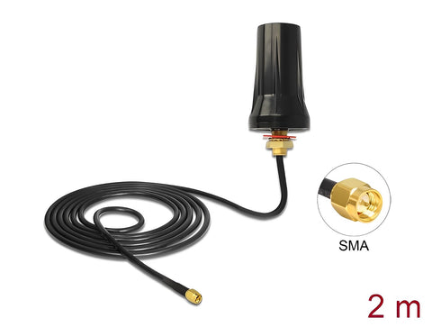 ISM 433 MHz Antenna SMA plug 2 dBi omnidirectional black roof mount outdoor - delock.israel