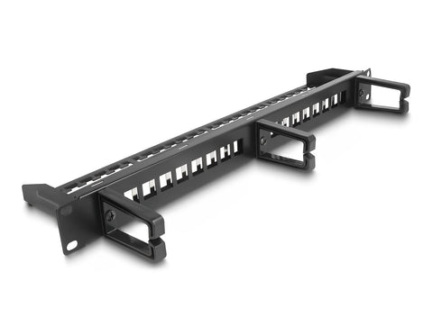 19″ Keystone Patch Panel 16 port with 3 hooks and strain relief 1U black - delock.israel