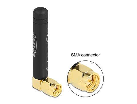 LPWAN 868 MHz Antenna SMA plug 90° 1.6 dBi omnidirectional fixed black - delock.israel