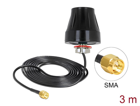 LTE Antenna SMA 2 dBi 3 m RG-174 omnidirectional black outdoor - delock.israel