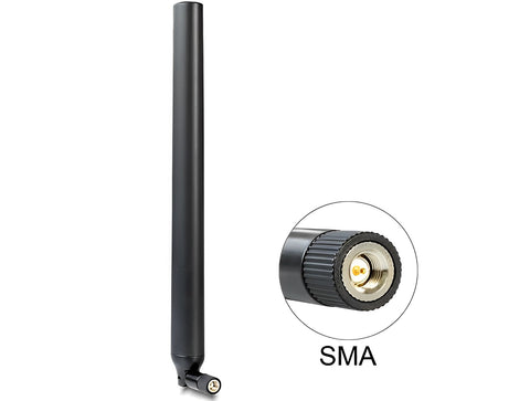 LTE Antenna SMA plug 0.1 - 4.5 dBi omnidirectional with tilt joint black - delock.israel