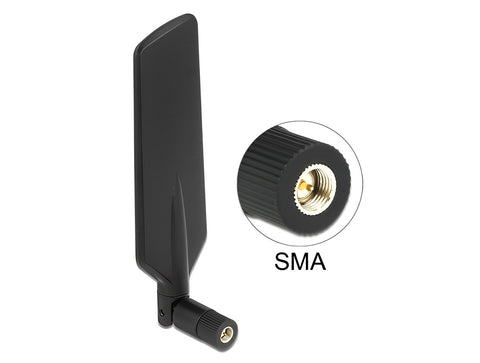 LTE Antenna SMA plug 0.5 - 3 dBi omnidirectional rotatable with tilt joint black - delock.israel