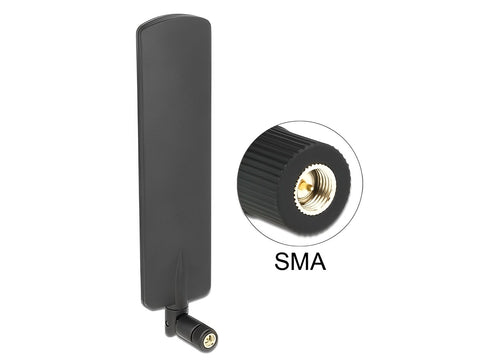 LTE Antenna SMA plug 2 dBi omnidirectional rotatable with tilt joint black - delock.israel