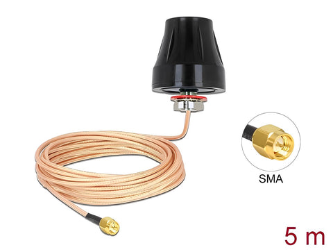 LTE Antenna SMA plug 2 dBi fixed omnidirectional with connection cable (RG-316U 5 m) outdoor black - delock.israel