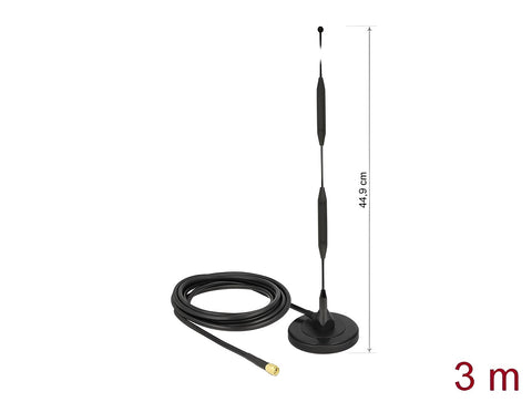 LTE Antenna SMA plug 5 dBi 44.9 cm fixed omnidirectional with magnetic base and connection cable RG-58 3 m outdoor black - delock.israel