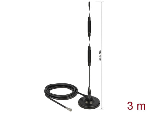 LTE Antenna SMA plug 7 dBi fixed omnidirectional with magnetic base and connection cable RG-58 3 m outdoor black - delock.israel