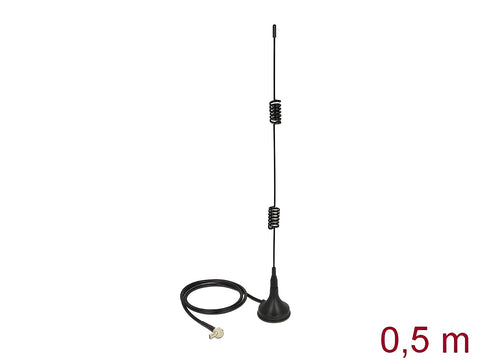 LTE Antenna TS-9 plug 90° 2 - 3 dBi fixed omnidirectional with magnetic base and connection cable RG-174 50 cm outdoor black - delock.israel