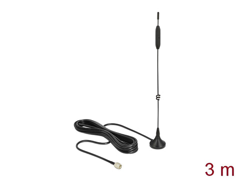LTE / GSM / UMTS Antenna SMA plug 3 - 5 dBi fixed omnidirectional with magnetic base and connection cable RG-174 3 m outdoor black - delock.israel