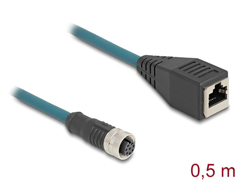 M12 Adapter Cable A-coded 8 pin female to RJ45 female 50 cm - delock.israel
