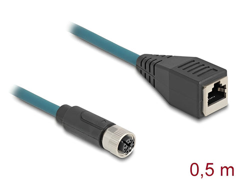 M12 Adapter Cable X-coded 8 pin female to RJ45 female 50 cm - delock.israel