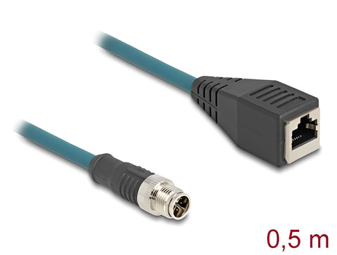M12 Adapter Cable X-coded 8 pin male to RJ45 female 50 cm - delock.israel
