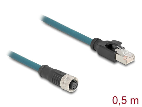 M12 Adapter Cable A-coded 8 pin female to RJ45 male 50 cm - delock.israel