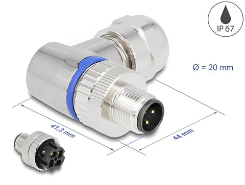 M12 Connector A-coded 4 pin male for mounting with screw connection 90° angled metal - delock.israel