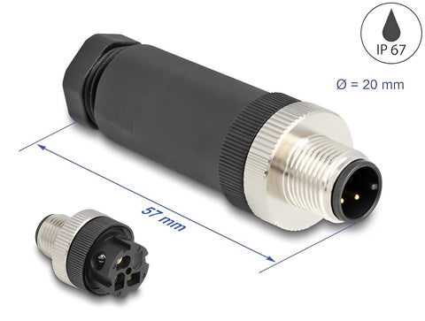 M12 Connector A-coded 3 pin male for mounting with screw connection - delock.israel
