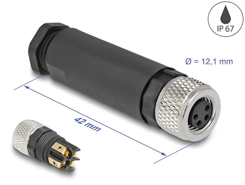 M8 Connector A-coded 4 pin female for mounting with screw connection - delock.israel