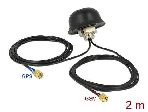 Multiband GNSS GSM UMTS LTE SMA 28 dBi / 5 dBi 2 x 2 m RG-174 Antenna omnidirectional roof mount outdoor - delock.israel