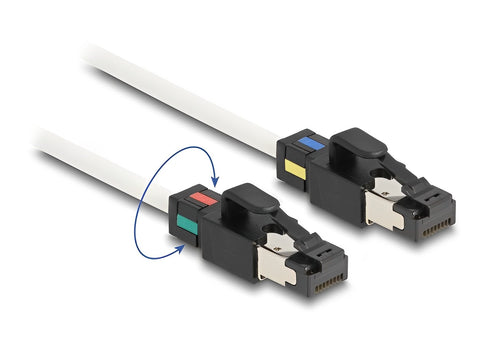 Network Cable RJ45 plug to plug Cat.6A S/FTP with rotatable colour clips