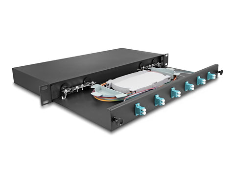 19″ Optical Fiber Splice Box 6 x LC Duplex OM3 1U complete assembled ready for splicing - delock.israel