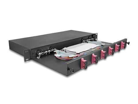 19″ Optical Fiber Splice Box 6 x SC Duplex OM4 1U complete assembled ready for splicing - delock.israel