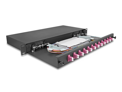 19″ Optical Fiber Splice Box 12 x LC Duplex OM4 1U complete assembled ready for splicing - delock.israel