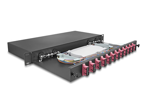 19″ Optical Fiber Splice Box 12 x SC Duplex OM4 1U complete assembled ready for splicing - delock.israel