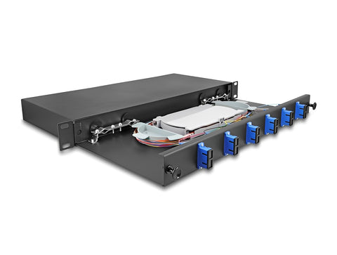 19″ Optical Fiber Splice Box 6 x SC Duplex OS2 1U complete assembled ready for splicing - delock.israel