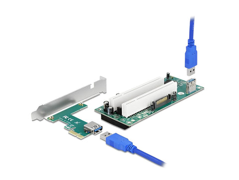 Riser Card PCI Express x1 to 2 x PCI 32 Bit Slot with 60 cm cable - delock.israel