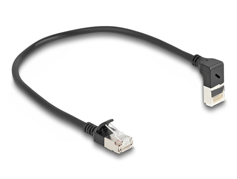 RJ45 Network Cable Cat.6A S/FTP Slim 90° upwards angled / straight black - delock.israel