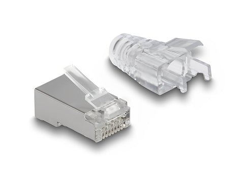 RJ45 Modular Plug with front opening (easy connect) Cat.6 and bend protection boots 50 pcs set - delock.israel