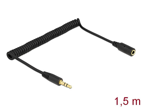 Coiled Cable Extension 3.5 mm 3 pin Stereo Jack male to Stereo Jack female 1.5 m - delock.israel