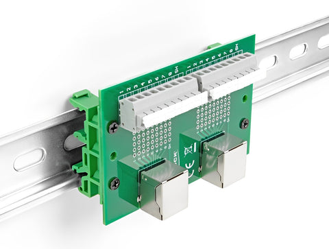 RJ45 2 x female to 2 x Terminal Block with push-button for DIN rail - delock.israel
