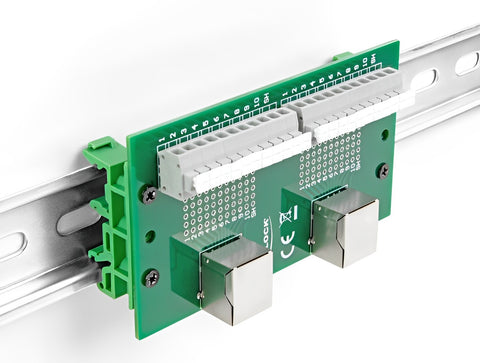 RJ50 2 x female to 2 x Terminal Block with push-button for DIN rail - delock.israel