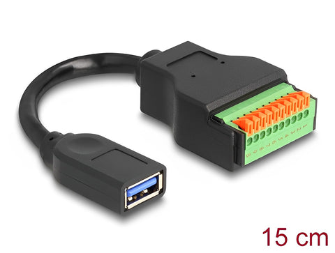 USB 3.2 Gen 1 Cable Type-A female to Terminal Block Adapter with push button 15 cm - delock.israel
