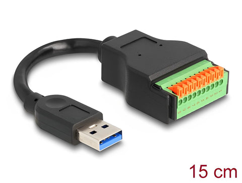 USB 3.2 Gen 1 Cable Type-A male to Terminal Block Adapter with push button 15 cm - delock.israel