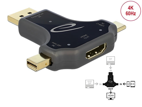 3 in 1 Monitor Adapter with USB-C™ / DisplayPort / mini DisplayPort in to HDMI out with 4K 60 Hz - delock.israel