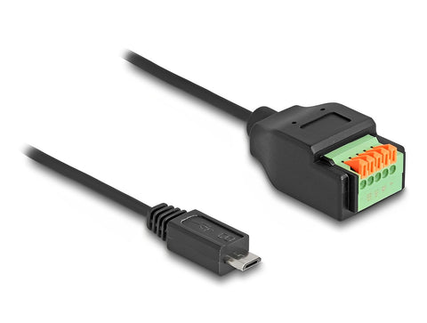 USB 2.0 Cable Type Micro-B male to Terminal Block Adapter with push button 15 cm - delock.israel