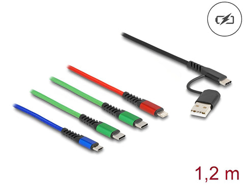 USB Charging Cable 4 in 1 USB Type-A + USB-C™ to Lightning™ / Micro USB / 2 x USB Type-C™ 1.20 m - delock.israel