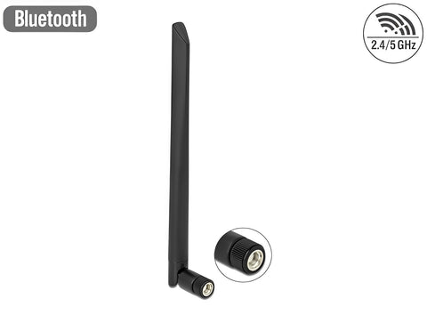 WLAN 802.11 a/ax/a/b/g/n Antenna RP-SMA plug 5 dBi 20 cm omnidirectional with tilt joint flexible and rubber surface black - delock.israel