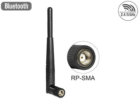 WLAN 802.11 ac/a/h/b/g/n Antenna RP-SMA plug 3 dBi omnidirectional with tilt joint black - delock.israel