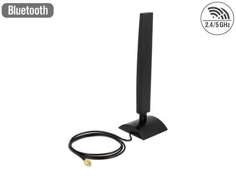 WLAN 802.11 ac/a/h/b/g/n Antenna RP-SMA plug 4 - 6 dBi omnidirectional with magnetic base and connection cable black - delock.israel