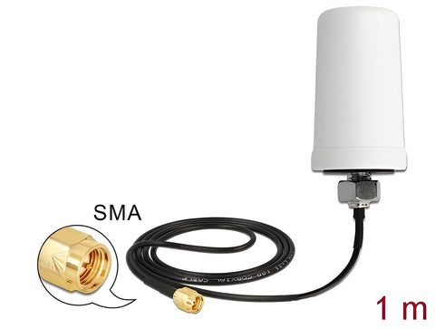WLAN 802.11 ac/a/h/b/g/n Antenna SMA plug 1.4 - 3.0 dBi omnidirectional with connection cable ULA100 1 m white outdoor - delock.israel
